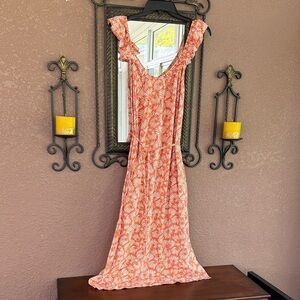LOFT Coral and White Floral Maxi Dress